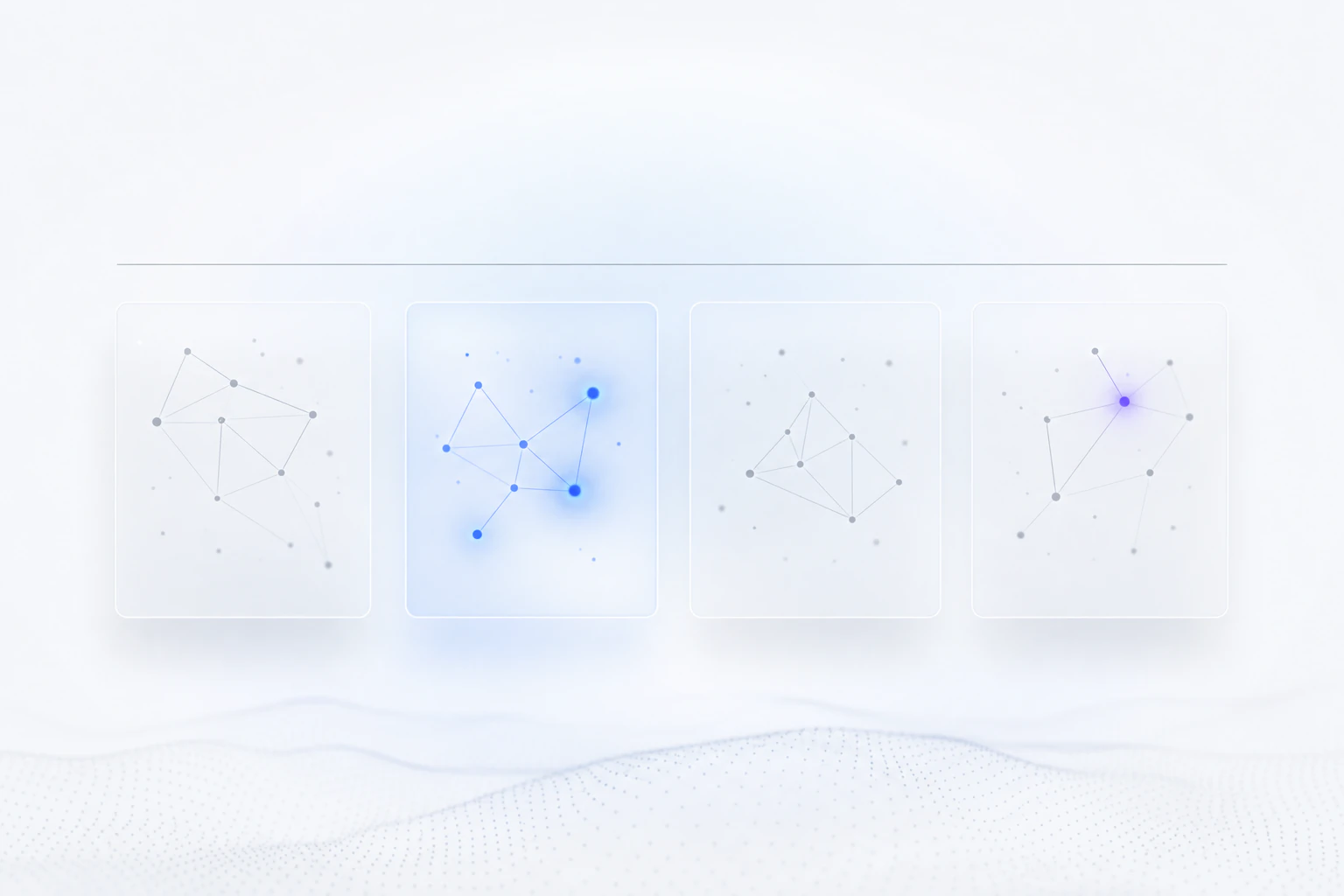Four sealed frames side by side, each holding its own constellation. Nothing passes between them, and a single rule spans above all four.